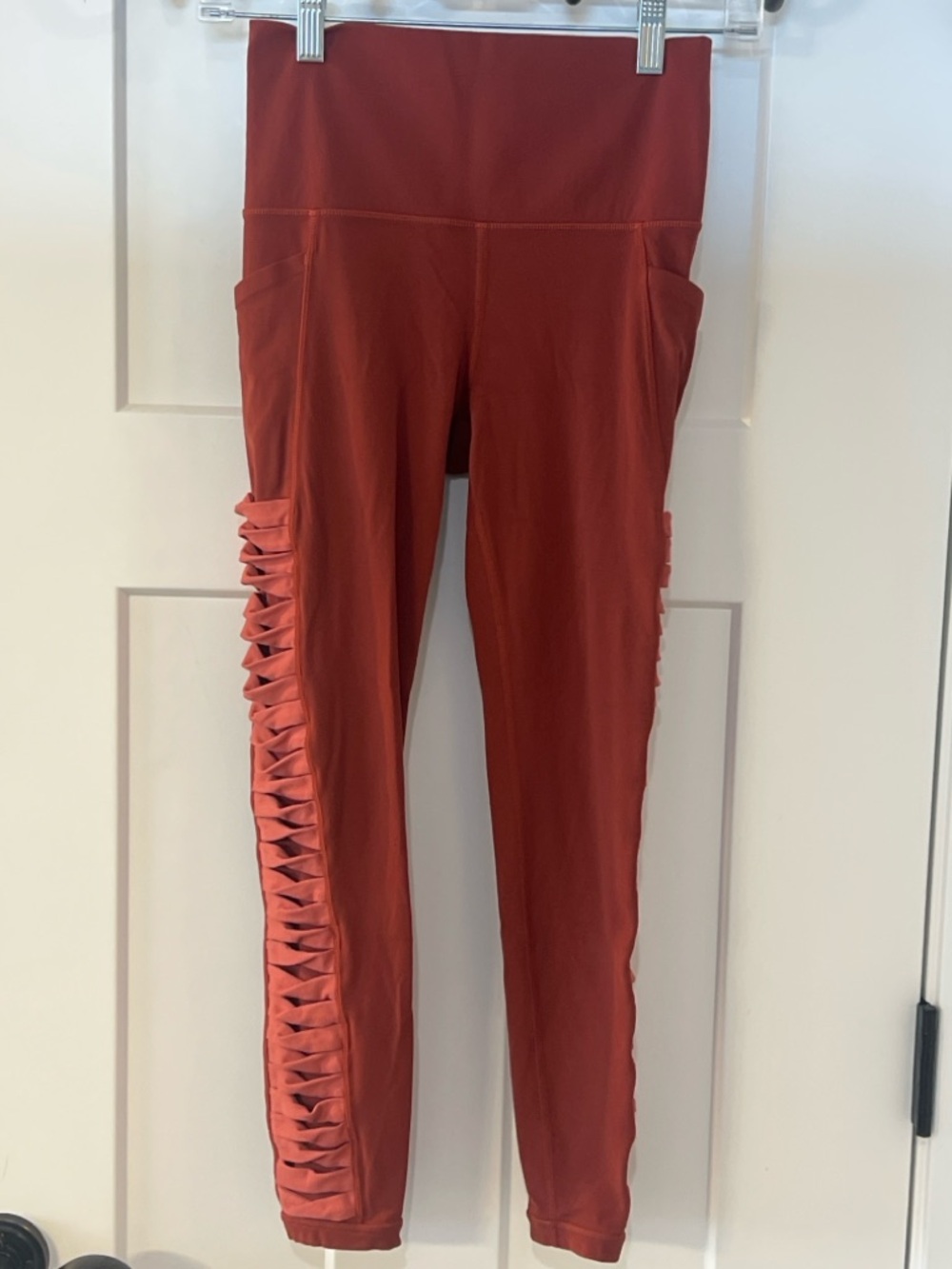 Athleta Salutation 7/8 Tight PowerVita Leggings XS Cutout Detail Orange